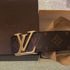Louis Vuitton men’s leather belt Lv print logo40mm